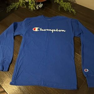 Champion Long Sleeve Crewneck Tee in Royal Blue with White Logo NWOT